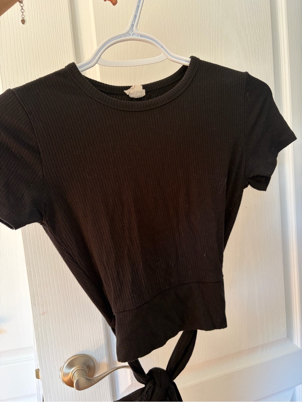 Garage Black Ribbed Tie-back Crop Top